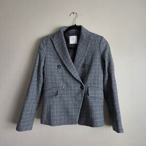 NWOT Eleventy Milano Houndstooth Double Breasted Wool Cashmere Blazer SZ 0 EU 38